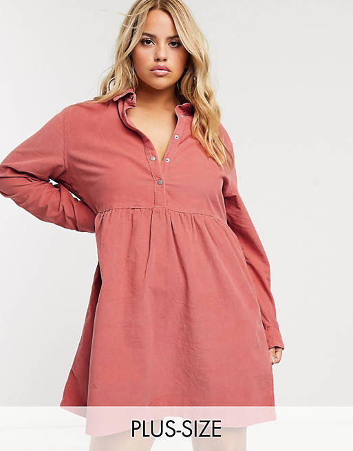 Missguided Plus cord smock dress in rose