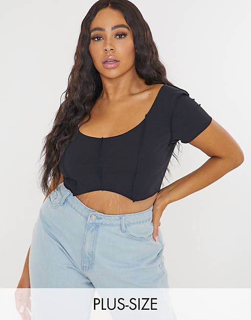 Missguided Plus corset top with raw seams in black