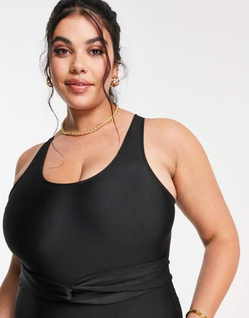 Missguided Plus - Costume da bagno nero con cintura, 3 di 4