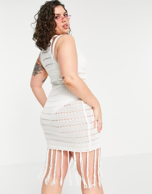 Missguided Plus crochet dress cover up with tassle detail in cream, 2 of 4