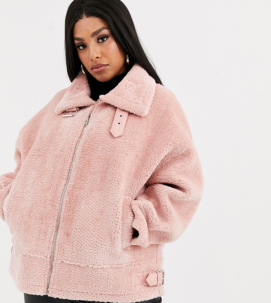 Missguided Plus crushed faux fur aviator in pink