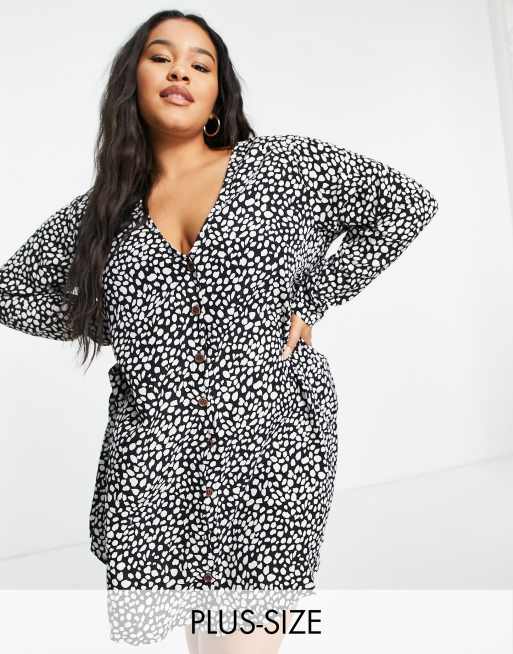 Missguided Plus – Czarna luźna sukienka z guzikami z przodu