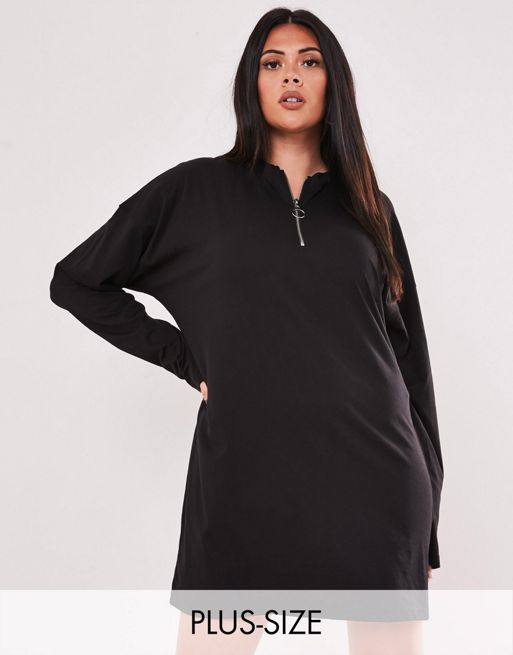 Missguided Plus – Czarna sukienka dresowa z suwakiem z przodu | ASOS