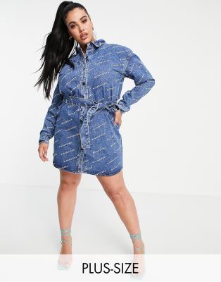 Missguided Plus denim shirt dress in blue-Blues