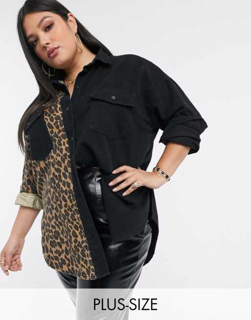 denim shirt with leopard print