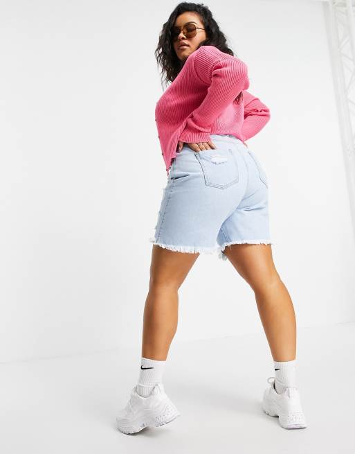 Missguided longline denim hot sale shorts in blue