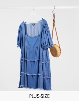 Missguided Plus denim smock dress-Blue