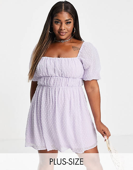 Missguided Plus dobby mini dress with square neck in lilac