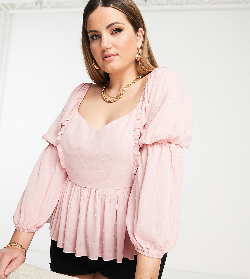 missguided plus dobby peplum blouse in light pink