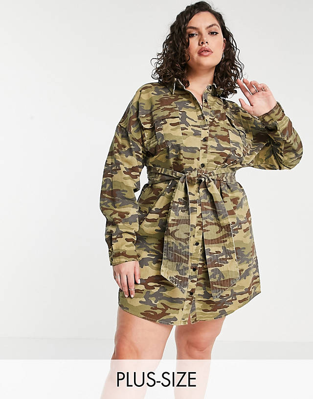 Missguided Plus - dress with tie waist in camo