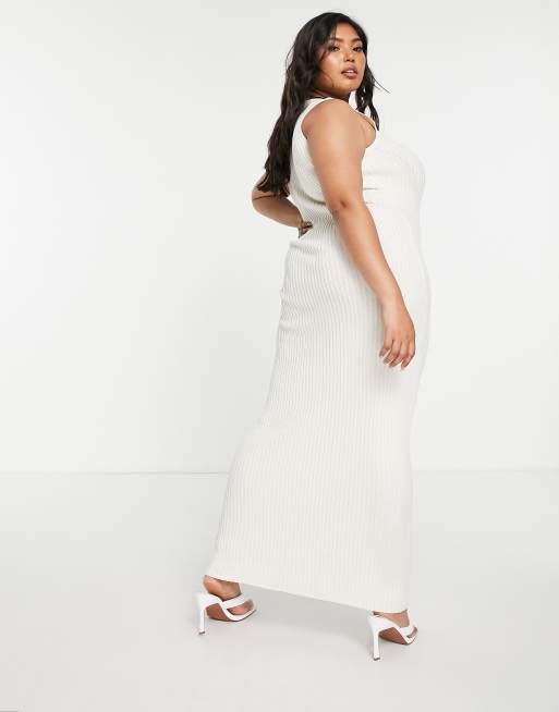 white ribbed maxi dress