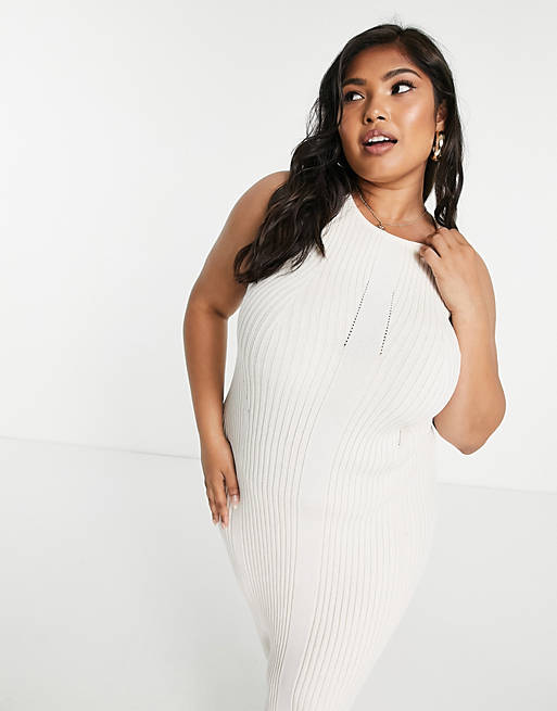 Missguided Plus dry handle ribbed maxi dress in cream 