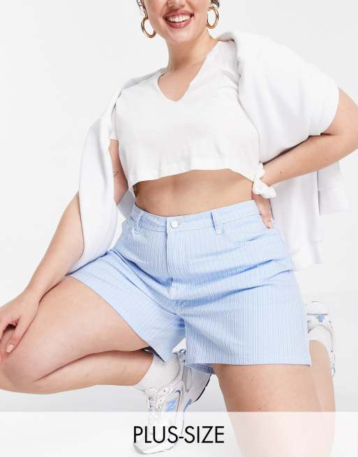 Missguided Plus – Dżinsowe szorty w niebieskie paski – Część zestawu