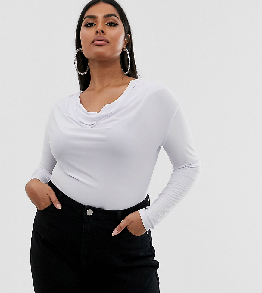 Missguided Plus exclusive bodysuit with cowl neck in white
