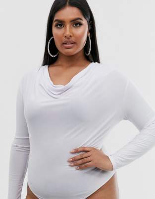 white cowl neck bodysuit