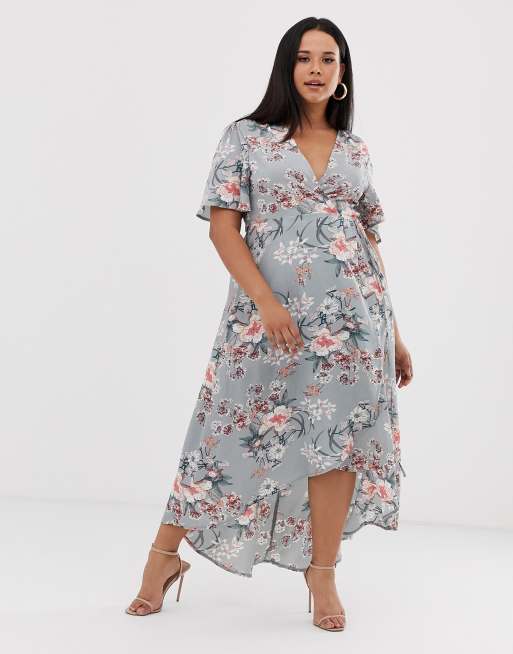 Missguided plus wrap midi best sale dress in floral print