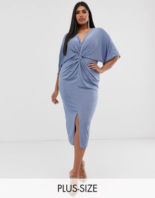 missguided curve knot front midi dress
