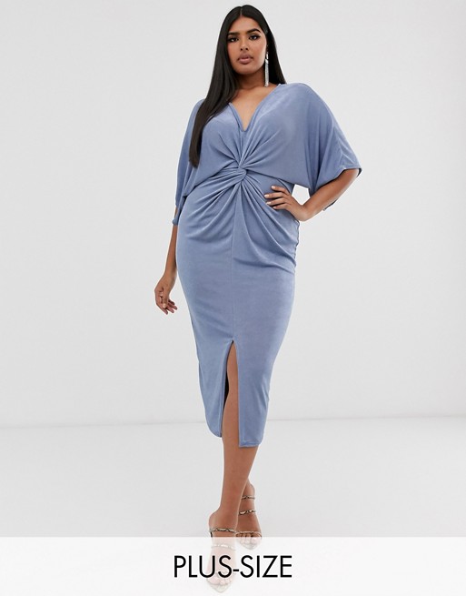 Missguided Plus Exclusive midi dress with kimono sleeves in blue