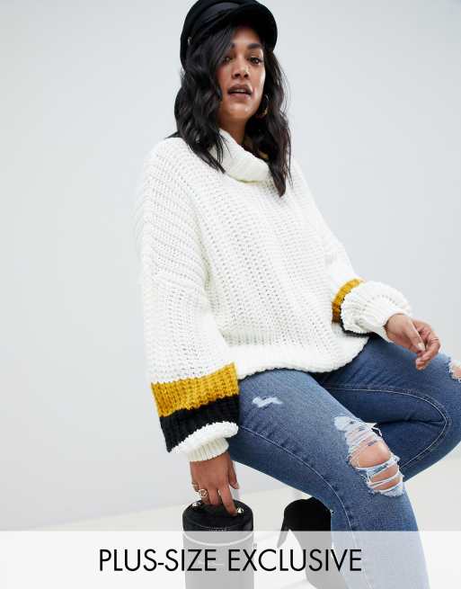 Missguided – Plus – Exclusive plus – Biały gruby sweter z odwijanym golfem