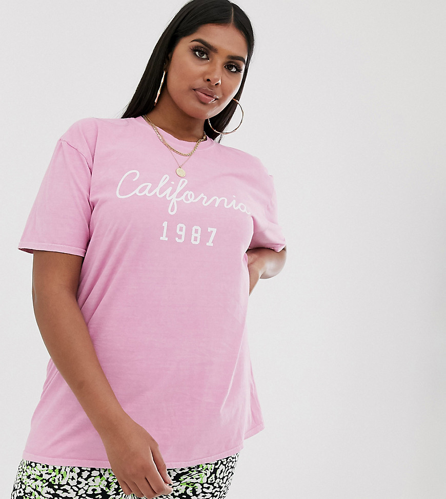 Missguided Plus – Exclusive – Rosa, oversize t-shirt med tryck