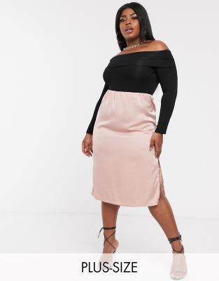 Missguided Plus Exclusive satin midi skirt in blush-Pink