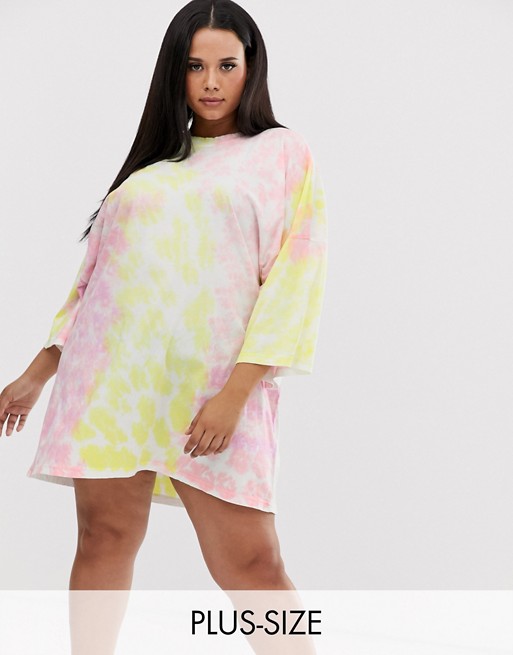 Missguided Plus Exclusive t-shirt dress in tie dye