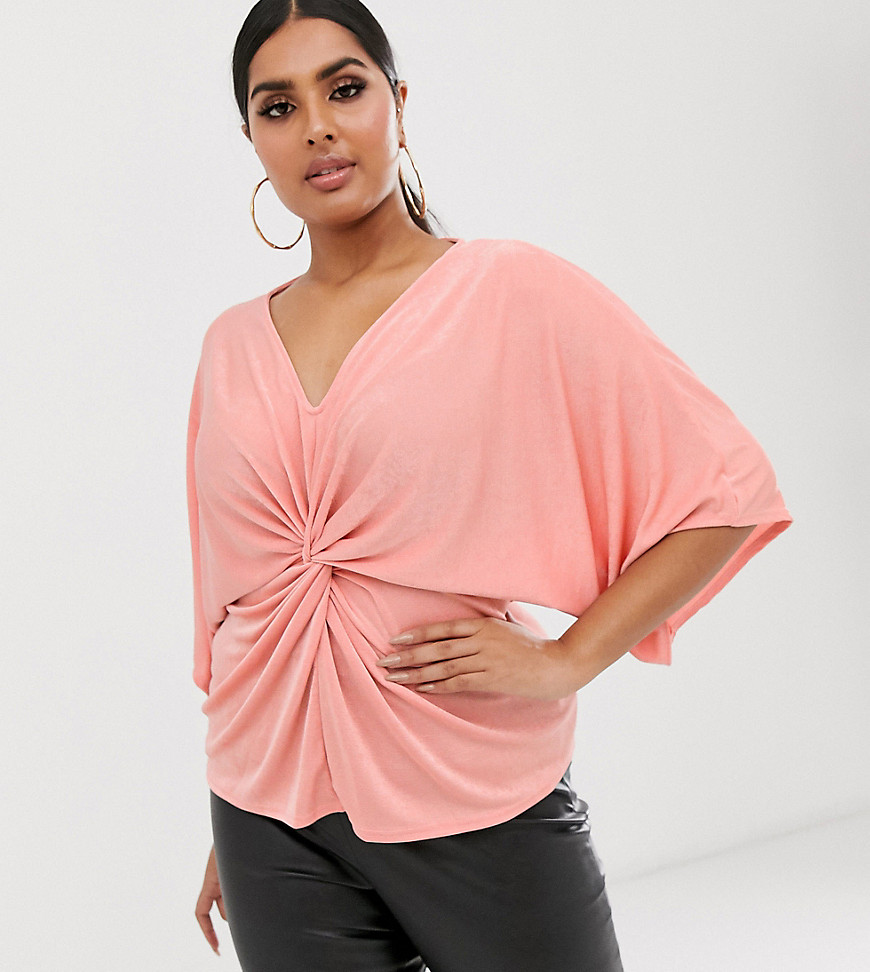 Missguided Plus Exclusive twist front blouse in pink-Multi