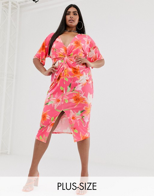 Missguided Plus Exclusive twist front midi dress in floral print