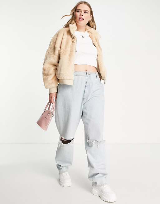 Missguided Plus faux fur bomber jacket in tan TAN