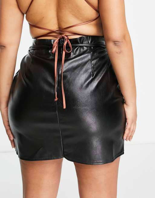 Black leather shop skirt missguided