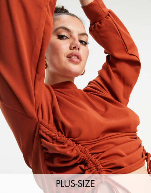 Missguided Plus - Felpa color ruggine accollata in coordinato