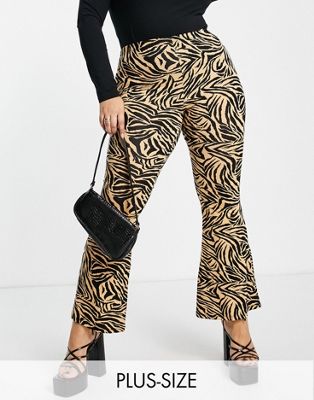Missguided Plus flare trouser in zebra print