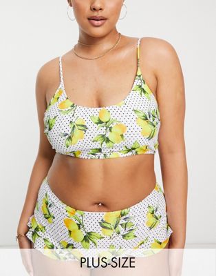 Missguided Plus frill bikini bottom in lemon print