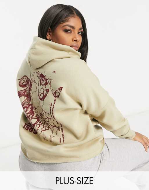 Missguided Plus graphic hoodie in sand