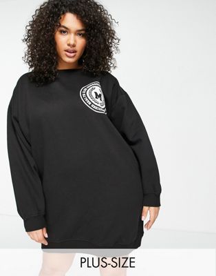 Missguided Plus graphic sweat dress with v neck in black