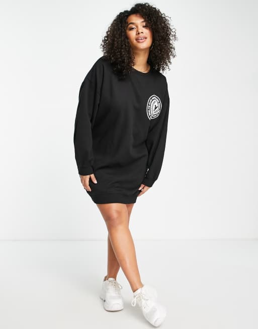 Missguided Plus graphic sweater dress with v neck in black ASOS