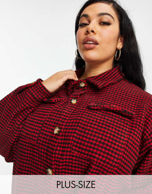 Missguided Plus – Hemdjacke mit Hahnentrittmuster in Rot