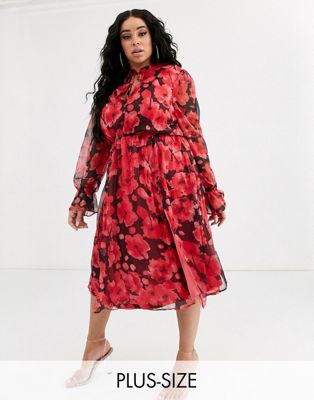 black and red floral midi dress