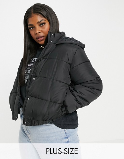 Missguided plus hooded padded jacket in black