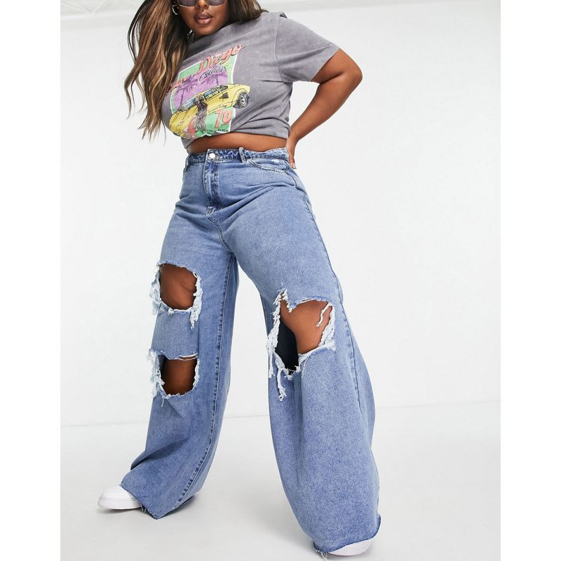 Donna Jeans Missguided Plus - Jeans a fondo ampio blu con strappi vistosi
