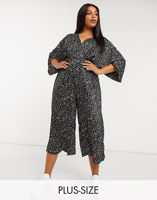 Missguided Plus kimono sleeve jumpsuit in polka dot print