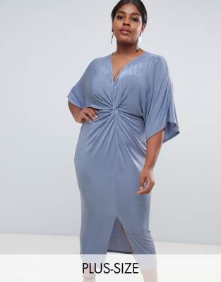 twist front kimono sleeve midi dress