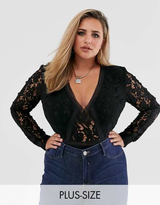 Missguided lace bodysuit in black