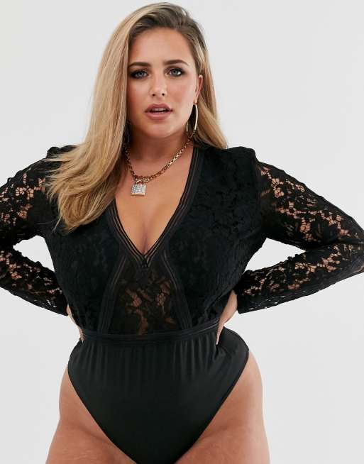 Missguided black 2024 lace bodysuit