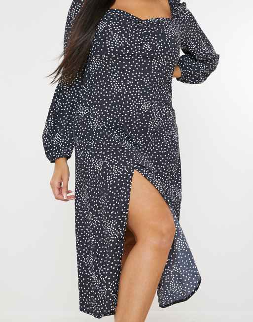 Missguided Plus – Langärmliges Milchmädchenkleid in Schwarz mit Punkten, 3 von 4
