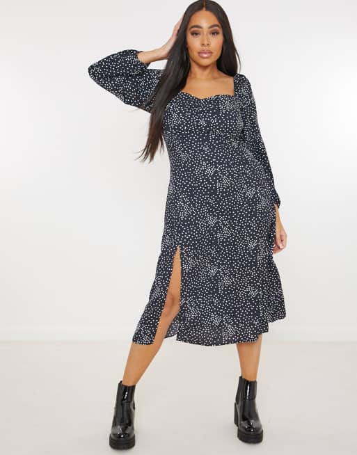 Missguided Plus – Langärmliges Milchmädchenkleid in Schwarz mit Punkten, 4 von 4