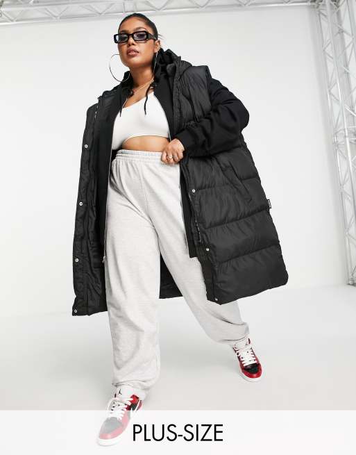 Missguided Plus - Lange gewatteerde bodywarmer in zwart - BLACK