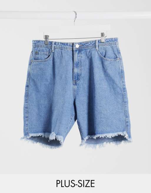 Missguided Plus long line denim shorts in blue