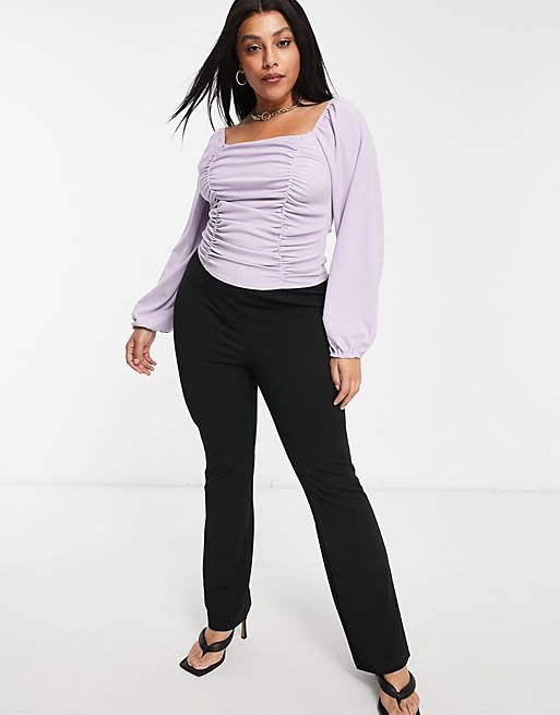 Tops Missguided Plus long sleeve top with square neck in lilac 
