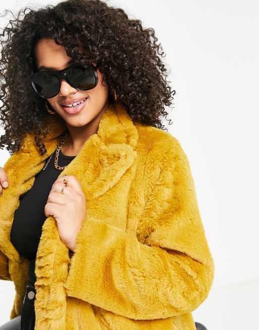 Mustard cheap fur coat